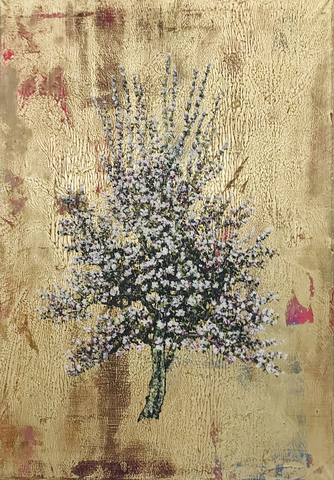 Oil and gold leaf on silk